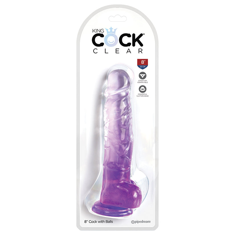 King Cock Clear with Balls-Purple 8"